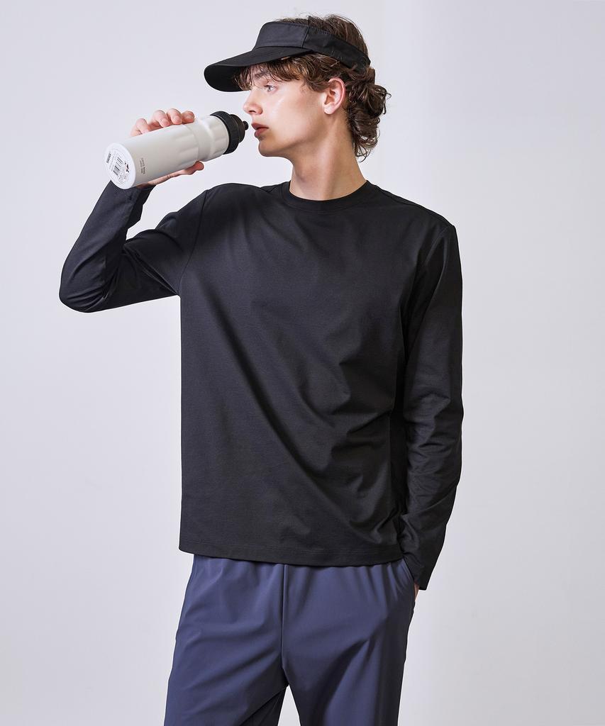 BASIC HOUSE Breathable Sorona Regular Fit Round Neck Plain Long Sleeve T-Shirt Black