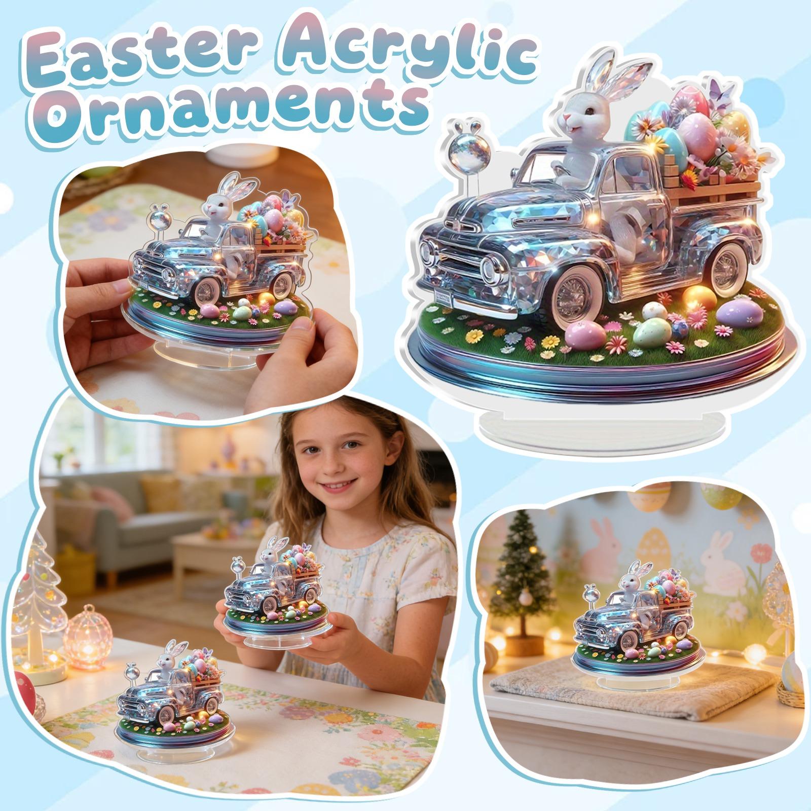 

Easter Bunny Table Decor 2D Flat Acrylic Bunny Egg Desktop Easter Ornament, Spring Rabbits And Egg Table Sign Decorations One Size