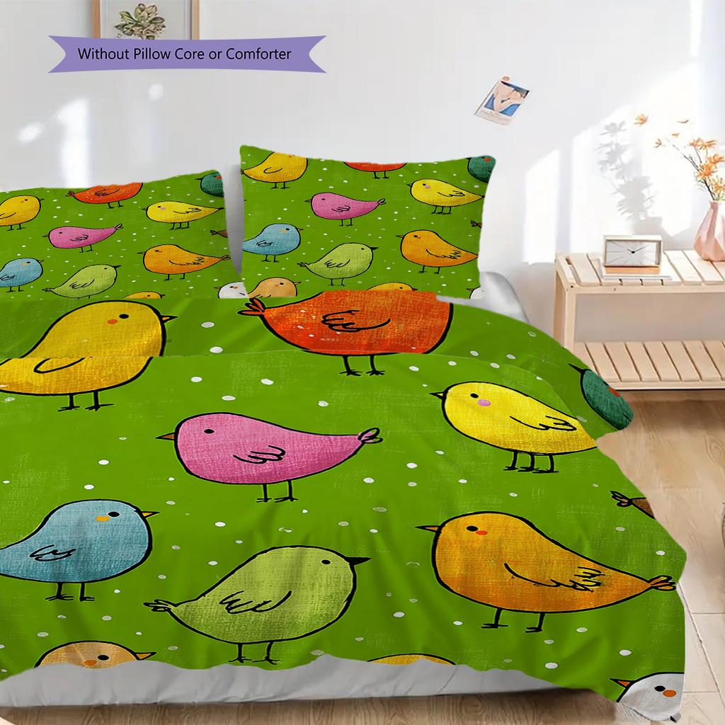 Bird Pattern Bedding Quilt Set Quilt Cover Pillowcase Home Decoration Birthday Gift (1 * duvet cover + 2 * pillowcase, without core)