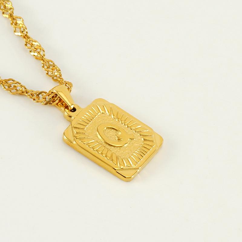 Men's 18K Gold Square Stainless Steel Alphabet Pendant Necklace