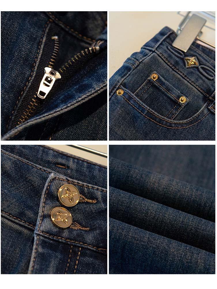 Women's High-Waisted Micro-Flared Blue Jeans - Slimming, Loose, Horseshoe Style for Spring 2025.