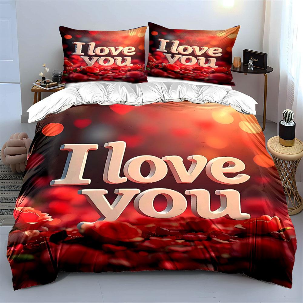"I Love You Romantic Bedding Set" Bedding Duvet Cover Set Duvet Cover Pillowcases (1 * Duvet Cover 2 * Pillowcases, without duvet insert)