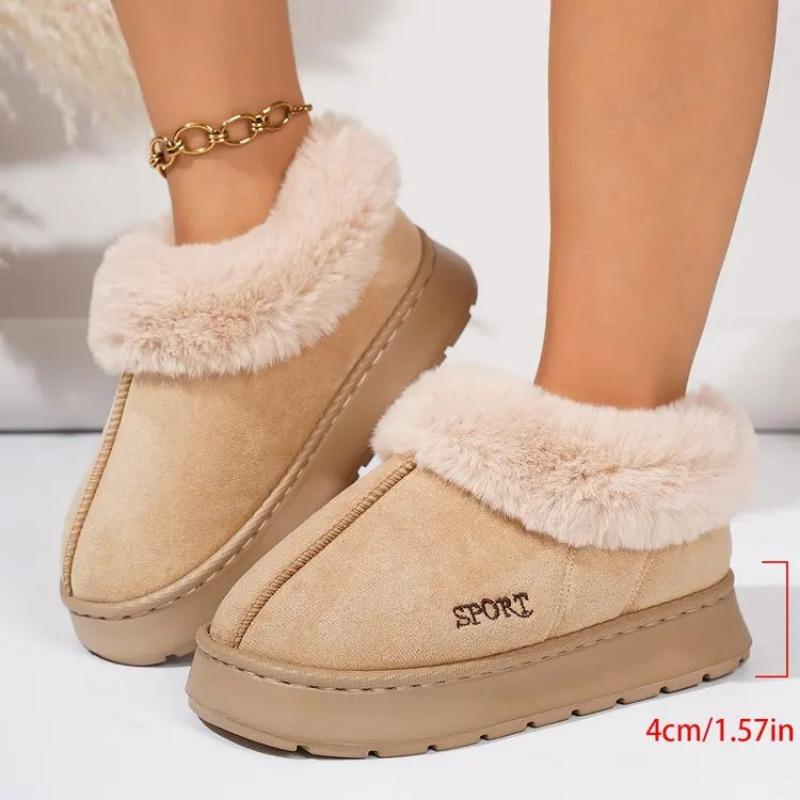 Anti-slip Thick Plush Snow Boots Women Faux Suede Platform Fur Winter Boots Woman Slip On Warm Cotton Padded Shoes Female