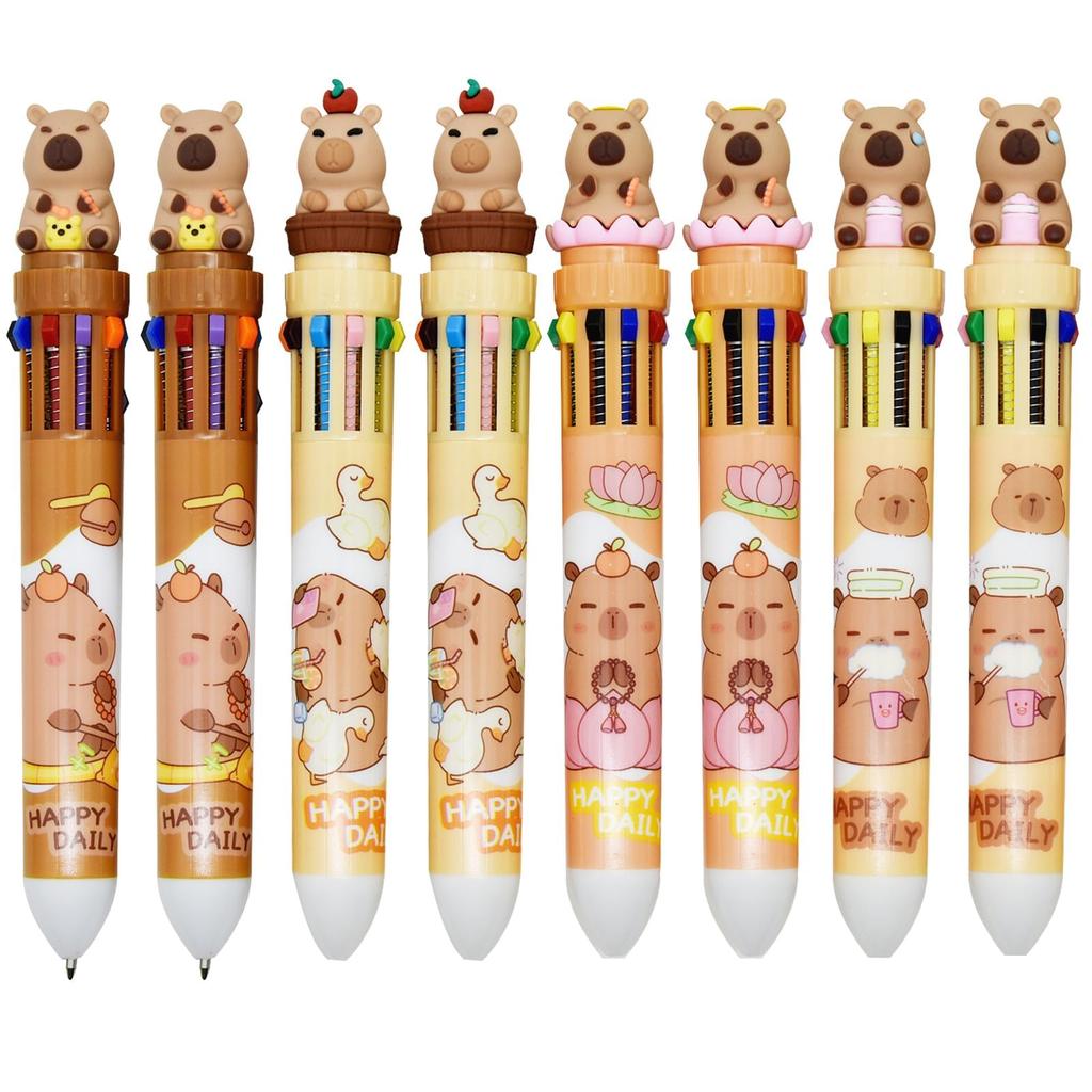 Maydahui Cute Ballpoint Pen Set of Stylish Capybara and Water Pig Cute Gift for Kids and Students 10-Color 12, 0.7mm, Designs, Multicolor,