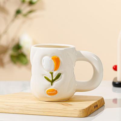 Tazza in ceramica tridimensionale con piccolo fiore fresco in rilievo per ufficio per ragazze, tazza di alto valore, tazza per acqua ad alta temperatura