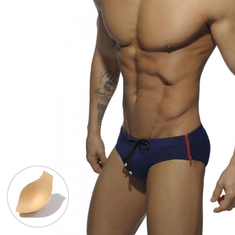 New Side Double Zipper Sexy Triangle Swimming Trunks Men with Cup Size One Piece Tight Triangle Men