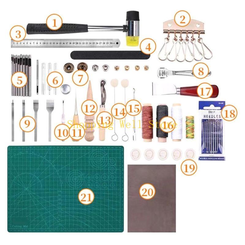 KX4B 69 Pcs Premium Leather Crafts Tools Professional Leather Stitching Trimming Tool
