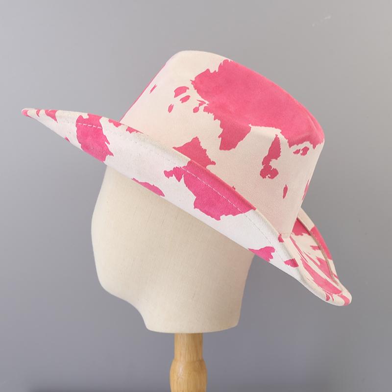 Freedom Outdoors Women's White Pink Cow Western Cowboy Hat For Cowgirl Jazz Hats Party Dress Cap Sombrero Hombre Vintage Rolled Brim Felt Jazz Hats Cm