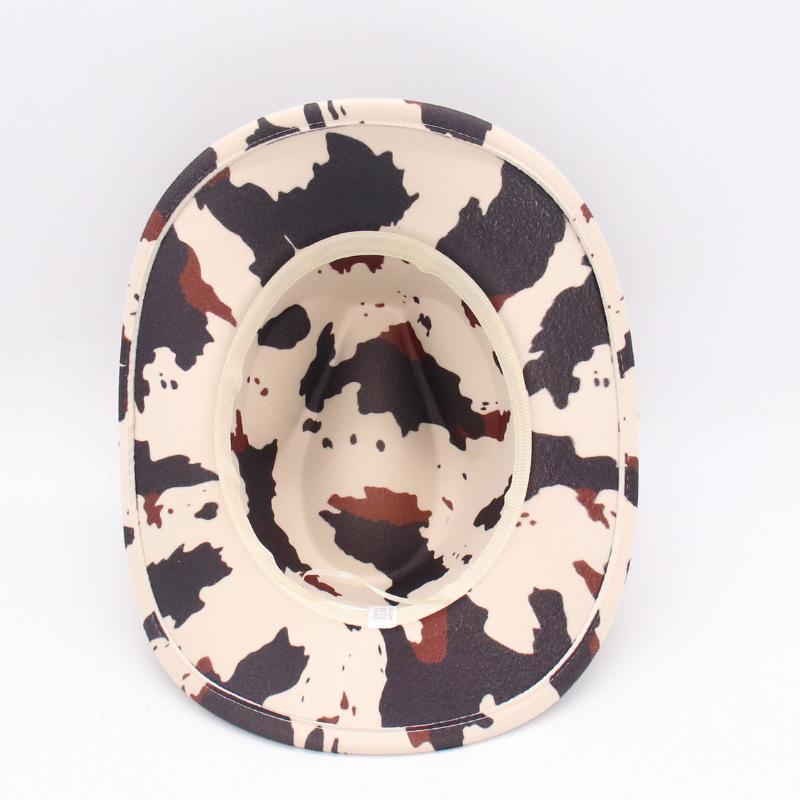 Western Cowboy Hat Jazz Style Retro Cow Pattern Printed Upturned Brim Hat Sunshade Sunscreen Mountaineering Hat