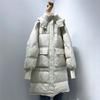 Hooded knee down jacket women's medium and long spring new loose big pockets thickened white duck down jacket