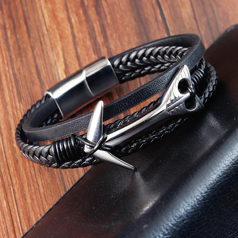 Βραχιόλι από ανοξείδωτο ατσάλι Vintage πολλαπλών στρώσεων από πλεκτό για άνδρες με τιτάνιο και ατσάλι