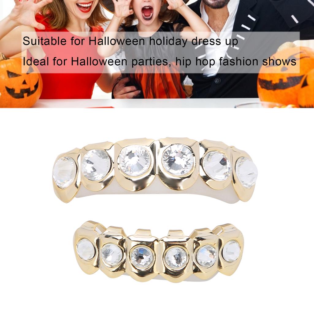 Upper Lower Shining Hip Hop False Teeth Set Halloween Festival Teeth Decoration Brace