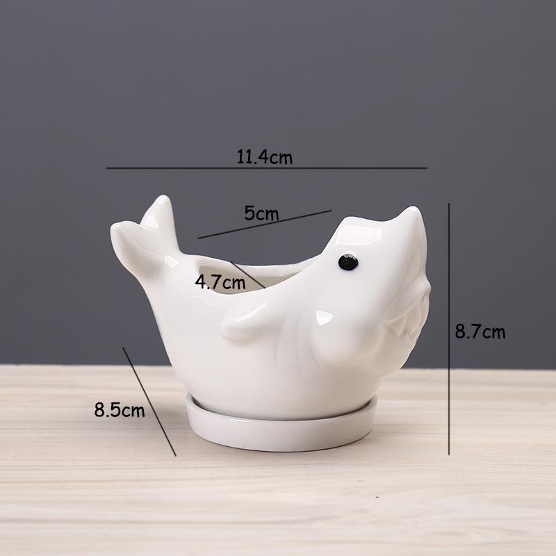 Creative Shark Ceramic Succulent Planter with Tray - Unique Animal Shape Flower Pot for Cactus/Bonsai/Indoor Plants - H