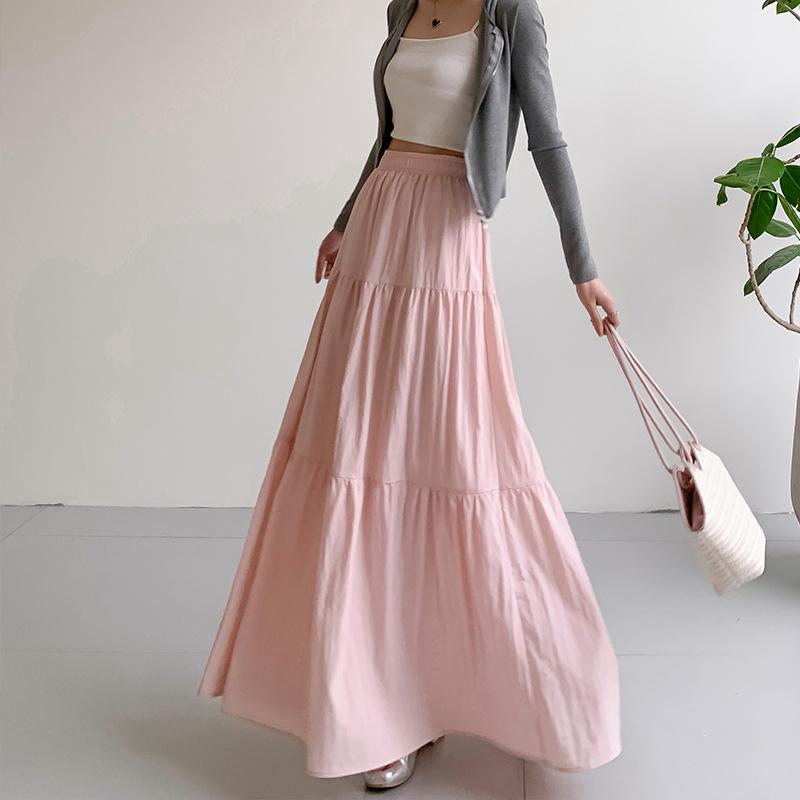

Women s Summer 2024 White High-Waist Slimming Midi A-Line Ballet Skirt Free Size - Long розовый