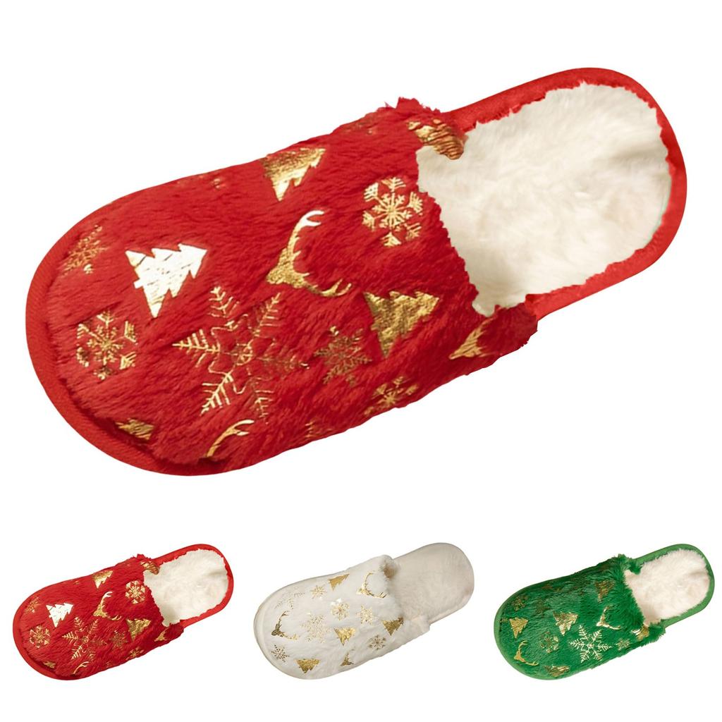 Women Christmas Slippers Cute Pattern Printed Cotton Slipper Indoor Warm Comfy Plush Winter Shoes For Womens Chanclas De Mujer