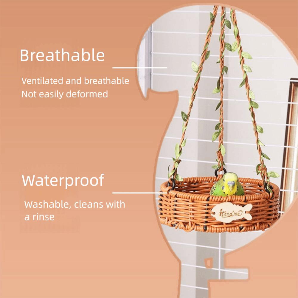 Easy To Clean Imitation Rattan Pet Bird Nest Hand-Woven Round/Square Parrot Bed Breathable Washable Bird Hammock for Cage Canary