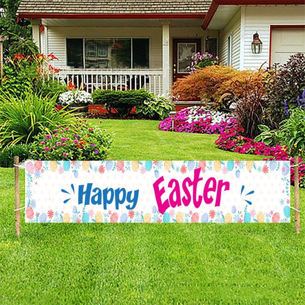 

Rabbit Easter Banner Polyester Porch Hanging Ornaments Happy Easter Hanging Flag