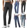 Women's Straight Leg Jeans Pull-On High Waisted Cropped Denim Pants Stretchy Ankle Jeans for Daily Wear Outings
