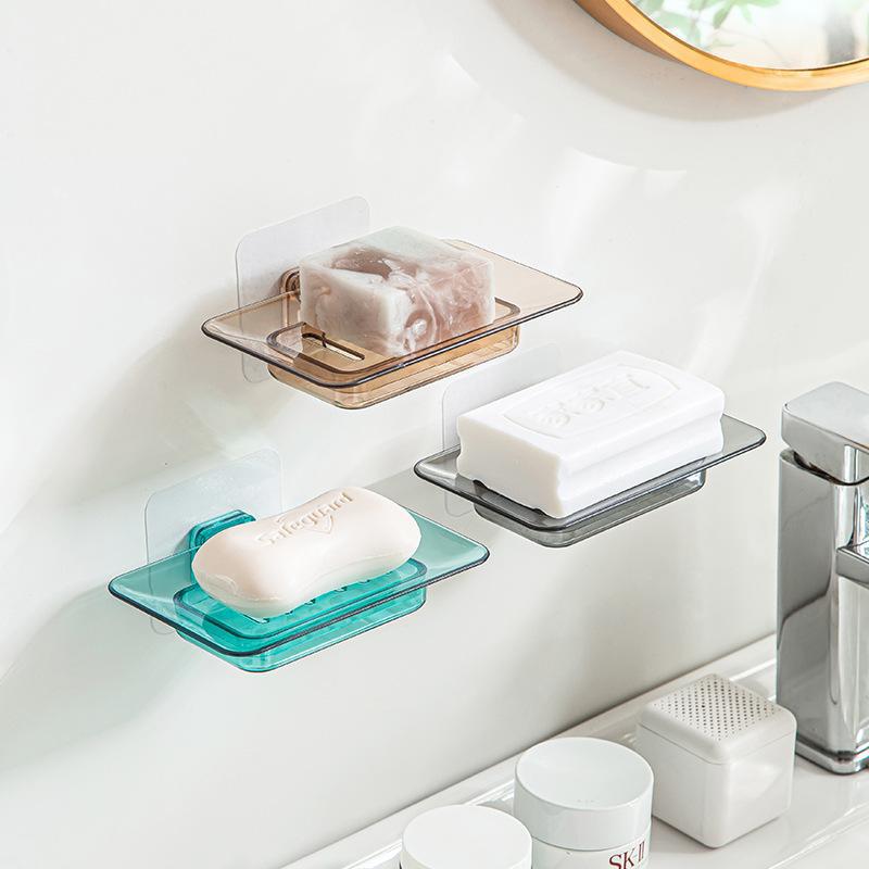 Wall-mounted Transparent Soap Box Is A Household Water-draining Plastic Bathroom Wall-mounted Storage Wonder
