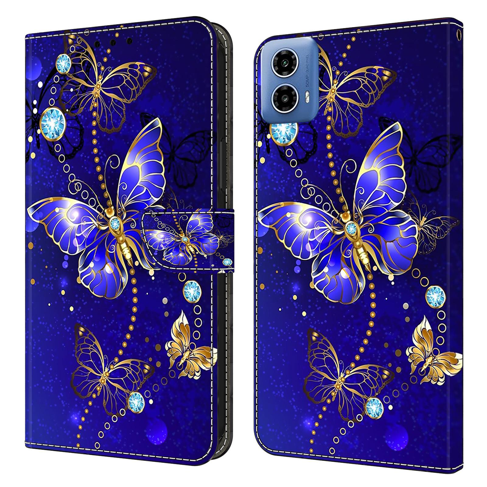 

For Motorola Moto G24 Power Leather Stand Cover 3D Pattern Printing Wallet Phone Case Diamond Butterfly