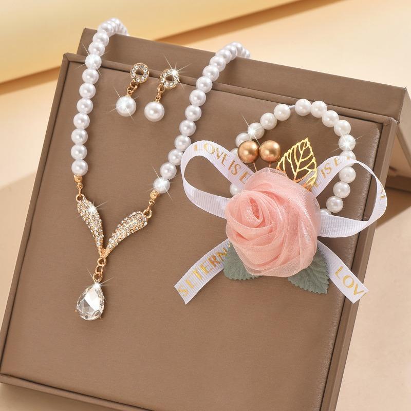 Meier Pearl necklace and earring flower set - women's elegant bestseller bridal dress accessories