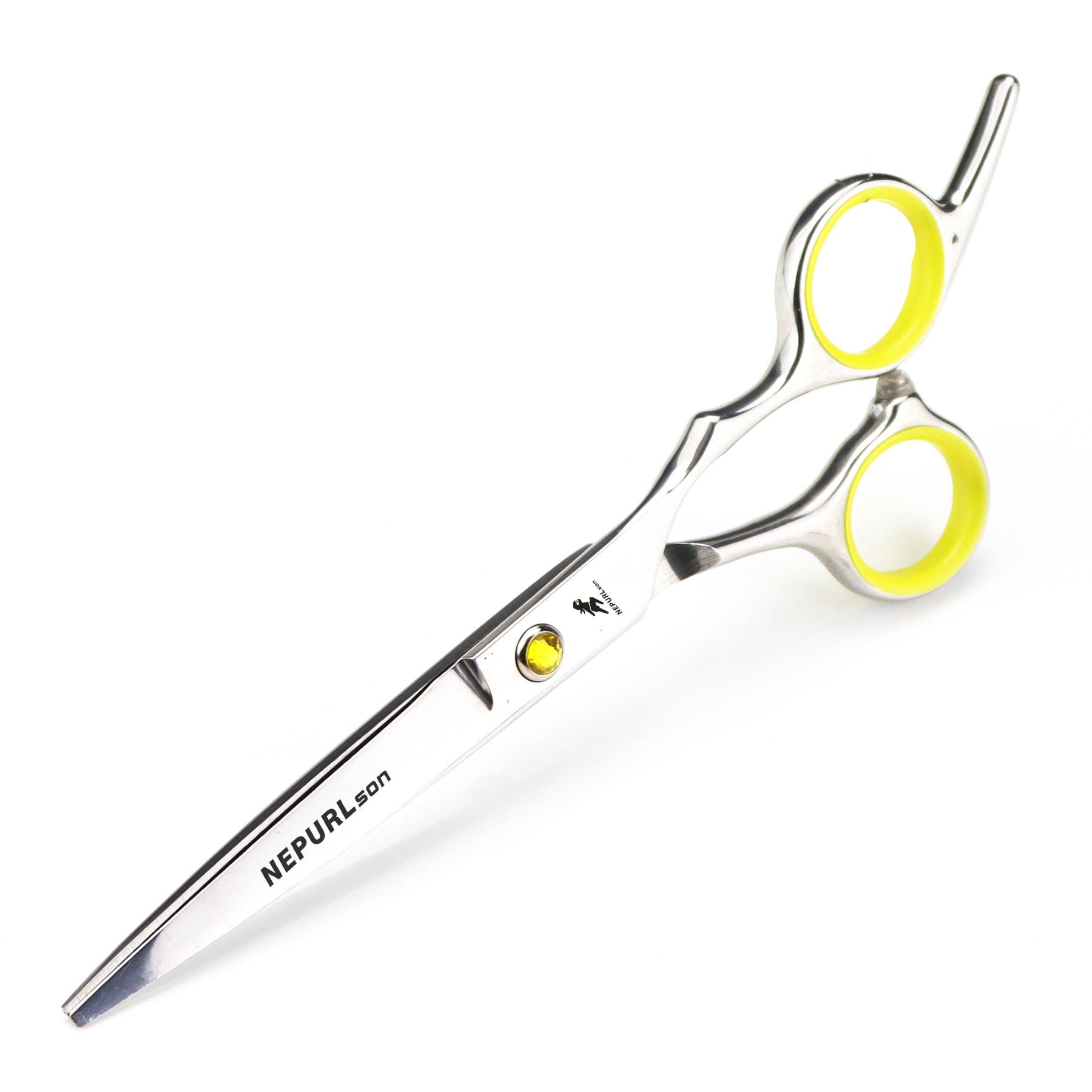 Nepson Yellow Gem Hairdressing Scissors & Thinning Shears with Finger Rings