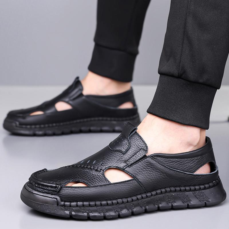 Fashion Designer Men Genuine Leather Sandals Breathable Casual Shoes for Men Outdoor Lightweight Loafers Male Platform Sandalias