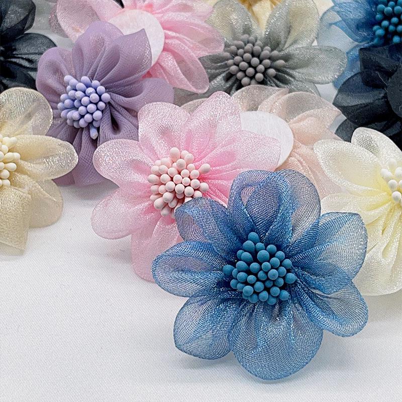 Korean Style Handmade Organza & Yarn Flower Headband Accessories