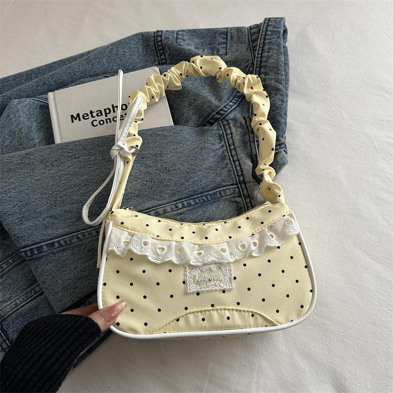 

Niche Polka Dot Lace Shoulder Bags for Women Fashi Versatile Ladies Underarm Bag Lightweight Portable Girls Pleated Handbag