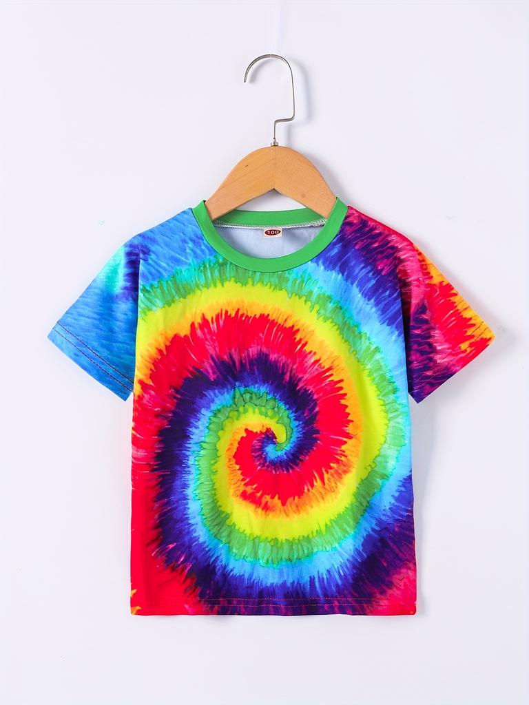 Children's T-shirt Rainbow Tie-Dye 3D Print Kids Clothes Short Sleeve T-Shirt Summer Children Top Round Neck Children's Clothing