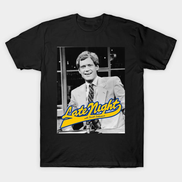 

Men Black Print T-shirt Late Night David Letterman No-Cut Transfer Paper Print Cotton Tshirt M