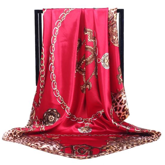 Square Women Leopard Chain Muslim Ramadan Decor Hijab Head Protection Cover Scarf