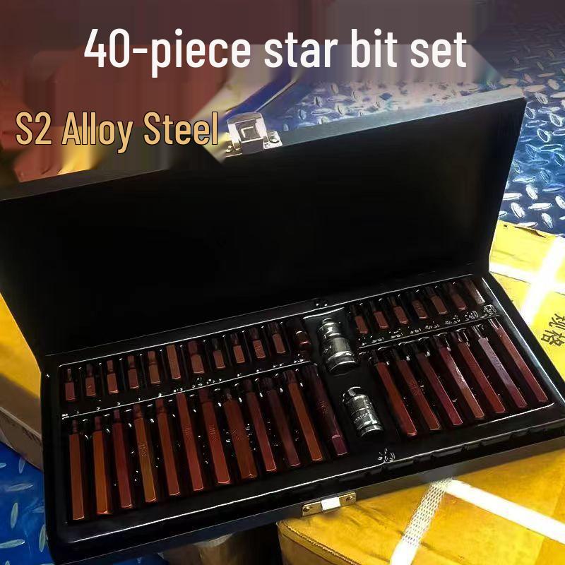 

40-Piece Star & Plum Blossom 12-Point Screwdriver Bit Set with Spline & Hex Socket.