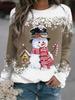 Women's Christmas snowman print long sleeved casual loose T-shirt women