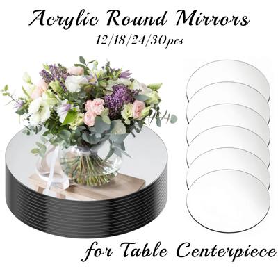 12-30PCS Acrylic Round Mirrors for Tables Centerpieces 9.8" Mirrors Candle Plates Mirror Tray for Weddings Events Thickness 1mm