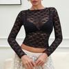 European Style Lace Base Layer Slim Fit Long Sleeve Crochet Hollow Out Women's Top
