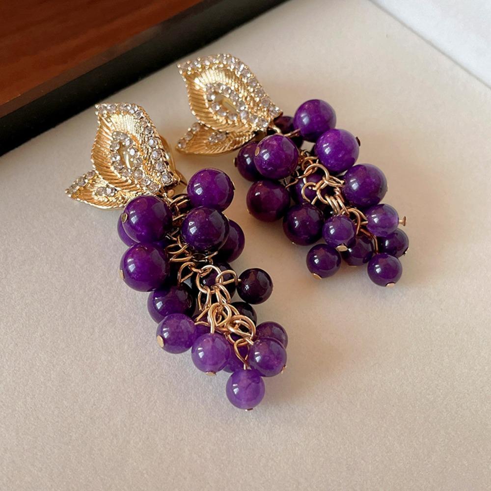 Imitation Fruit Purple Beaded Earrings Light Luxury Vintage Earrings Grape Stud Earrings  Party