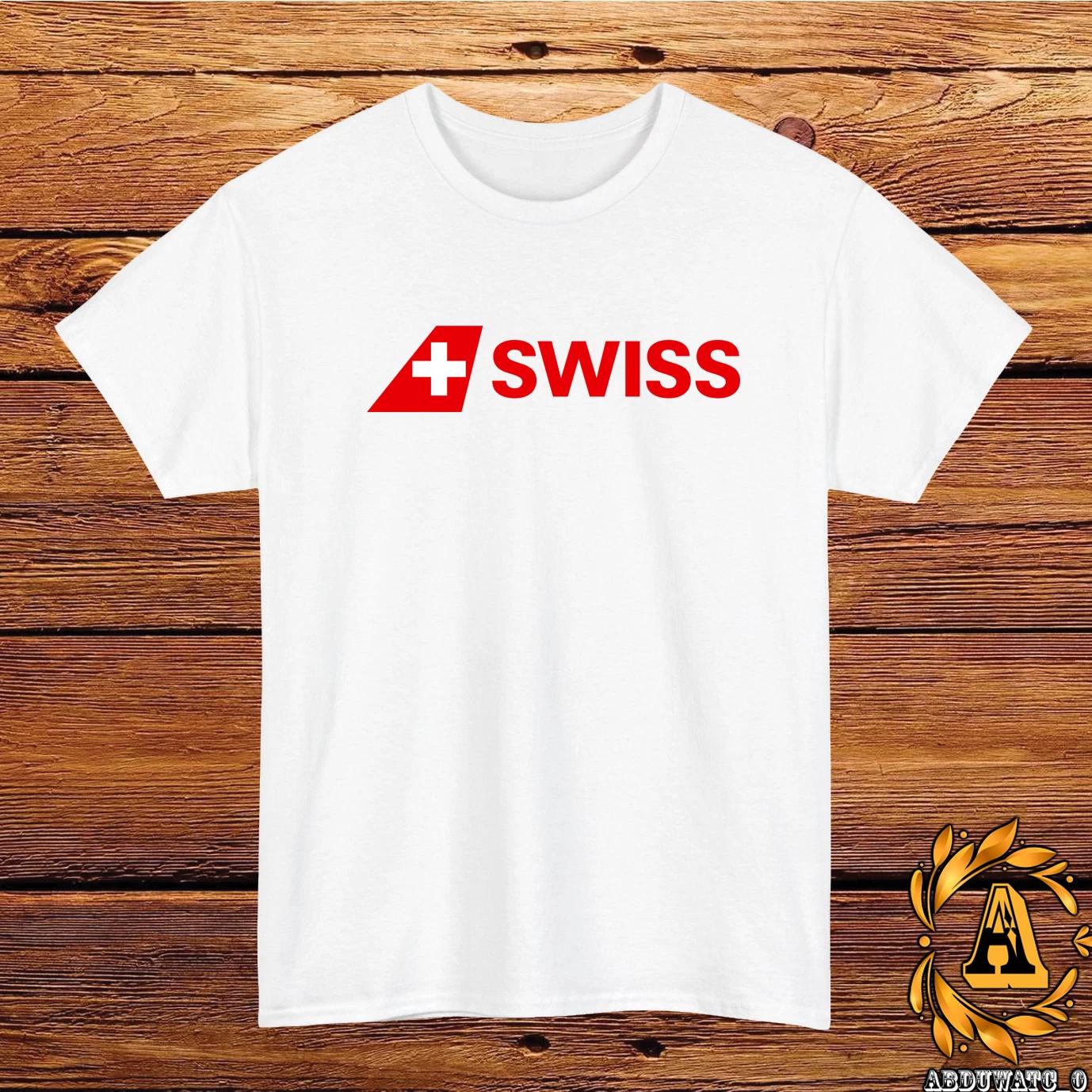 Футболка с логотипом Swiss International Airlines Черный/Серый/Белый/Темно-синий/Красный/Синий S-5XL S