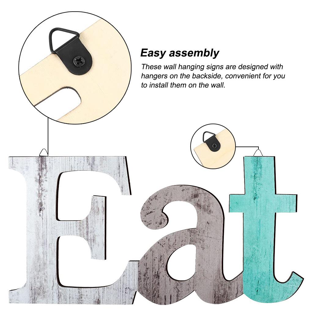 Eat Fork Spoon Sign Set Indoor Wall Rustic Wood Signs Decoration Restaurant Cafe Ornament Housewarming Craft Decorative