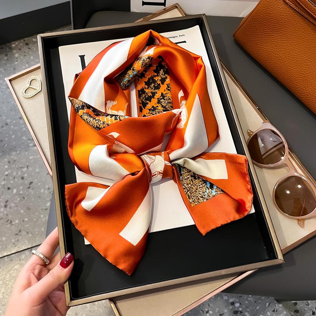 Small long silk scarf, women's spring and autumn style, foreign style, fashionable new style, matching shirt, headband, mother's neck, scarf.