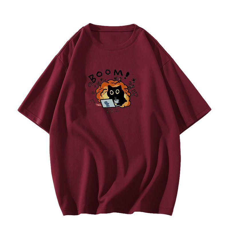 harajuku Round Neck oversize Casual Y2K Tops young girl t shirts summer pure cotton Women funny cartoon Print T-Shirt purple streetwear