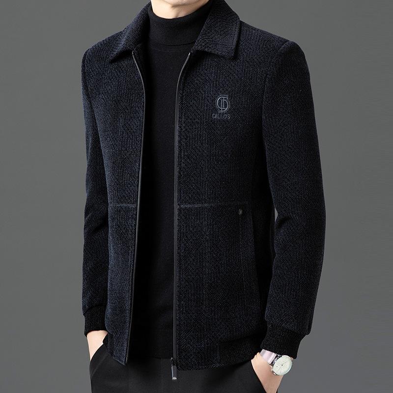 Unisex woolen coat men's winter middle-aged and elderly dad lapel wool jacket woolen coat thickened top