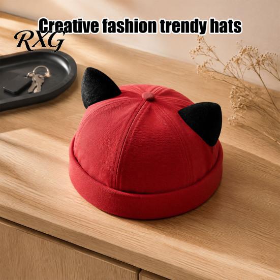 Leichter Modehut für Damen, Kappenhut ohne Schirm mit Katzenohren, Niedrige Schiebermütze, Verstellbare Skullcap, Stilvolle Unisex-Kappe für den täglichen Gebrauch, Schiffermütze