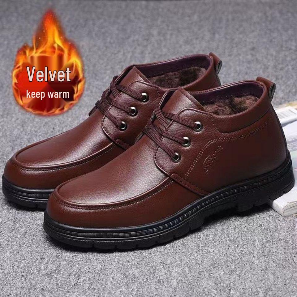 Warm Non-Slip Men's High-Top Cotton Leather Shoes for Winter