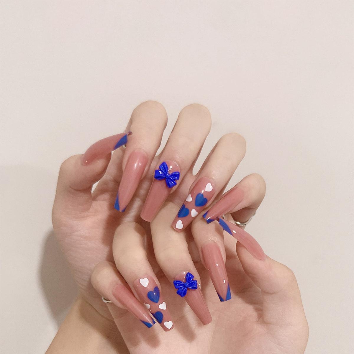 Transparent pink blue French peach heart butterfly wearing nail art finished fake nail nail art patch nail patch removable nail