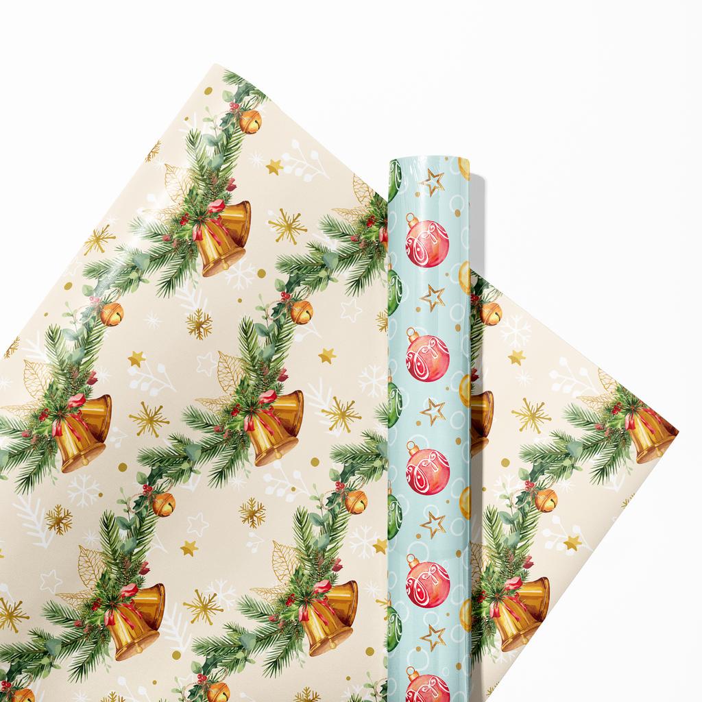 12Pcs Christmas Wrapping Paper Holly Bell Gift Wrap Paper DIY Craft Paper,20 * 27inch Holiday Wrapping Paper Party Decorations