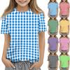 Kids Plaid Print Crew Neck Short Sleeve Casual T Shirt Soft Fabric Lightweight Breathable Fit for Everyday Wear