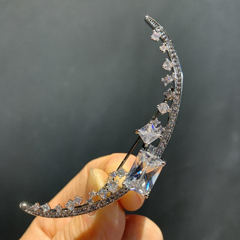 

Thousand Clan Silver & Gold Moon Brooch - Namjoo Style, Exquisite Zircon Pin for Women, Super Shiny Corsage