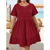 Summer Dress for Women Plus Size Elegant Fashion Round Neck Weave Patchwork Loose Short Sleeve