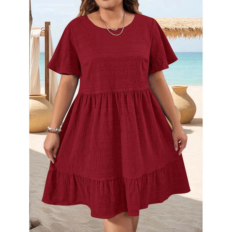 Summer Dress for Women Plus Size Elegant Fashion Round Neck Weave Patchwork Loose Short Sleeve